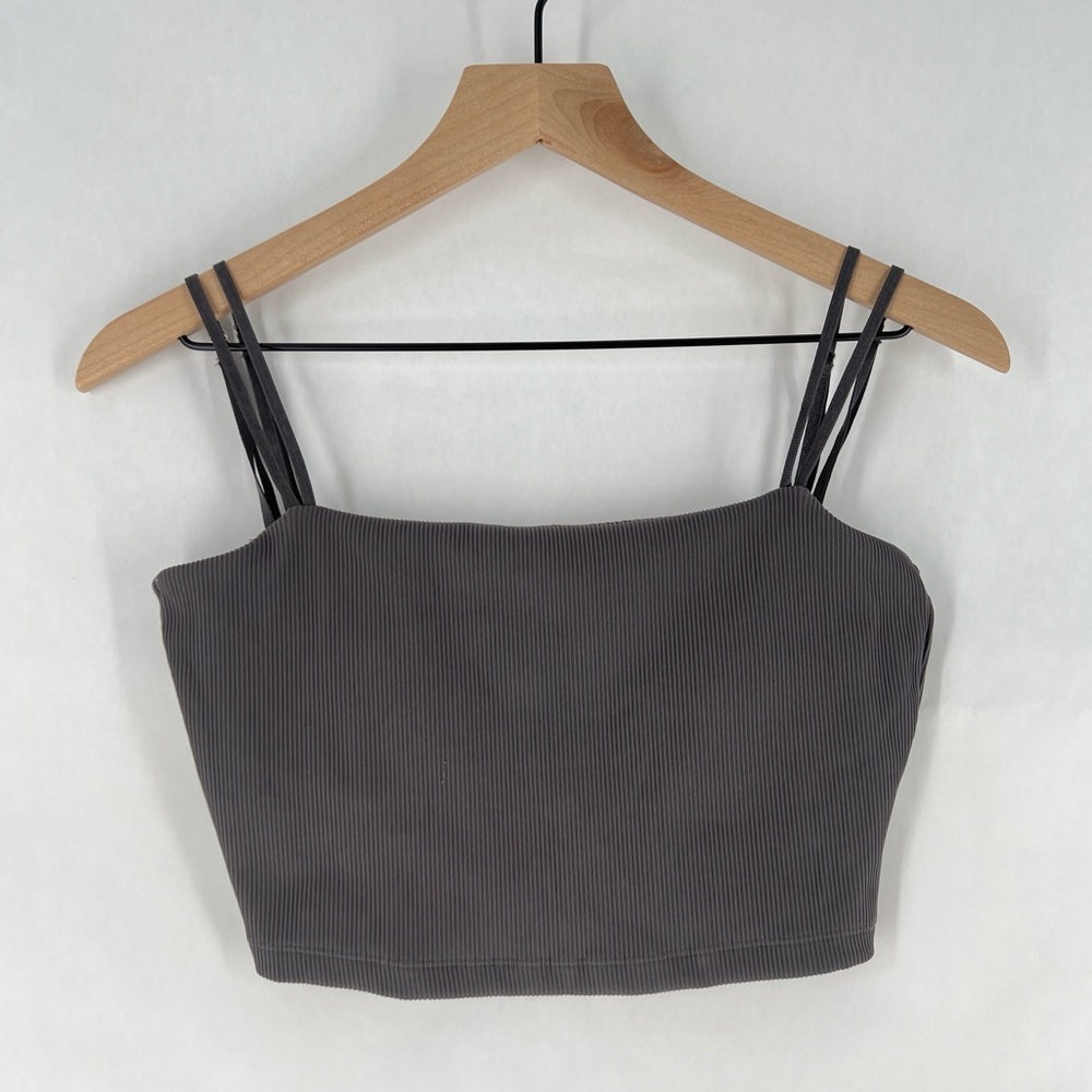 BuffBunny Gray Ribbed Double-Strap Crop Top